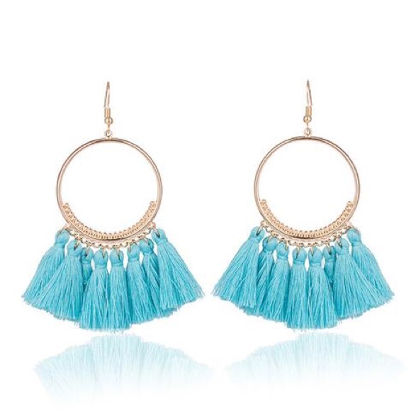 Tassels hoop thread drop earrings bolo - Picture 2 of 6